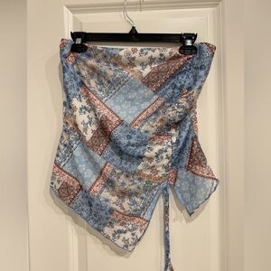 Almost Famous Blue and Brown Patchwork Top
